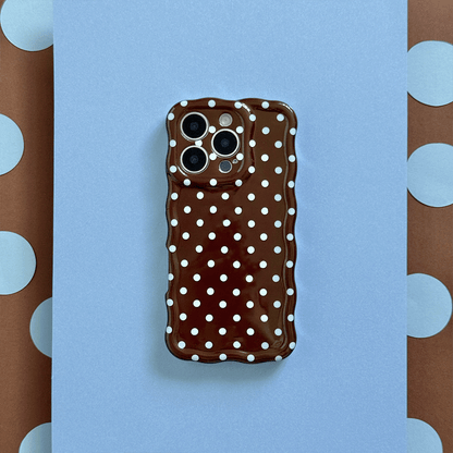 Wavy Phone Case - Brown & Blue Polka Dot