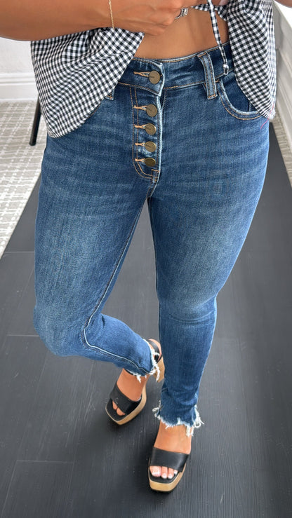 Rhett High Rise Button Up Skinny Denim, Dark