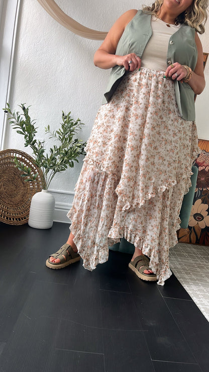 Sweet Melody Floral Print Midi Skirt, Cream