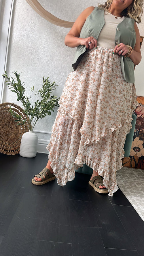 Sweet Melody Floral Print Midi Skirt, Cream