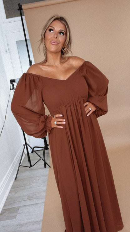 Timeless Romantic Chiffon Maxi Dress, Brown