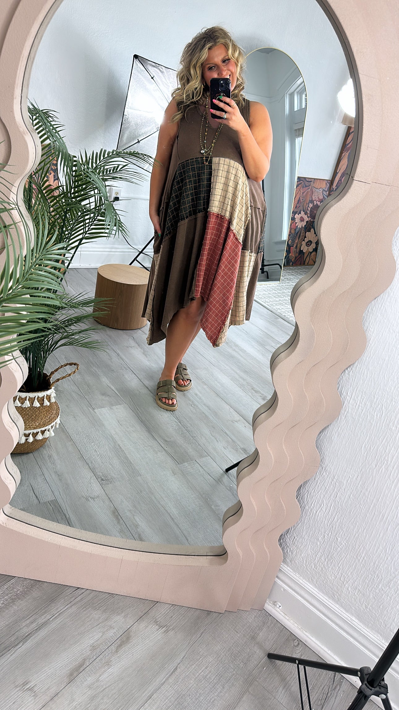Rustic Patchwork A Symmetrical Dress, Mocha Brown