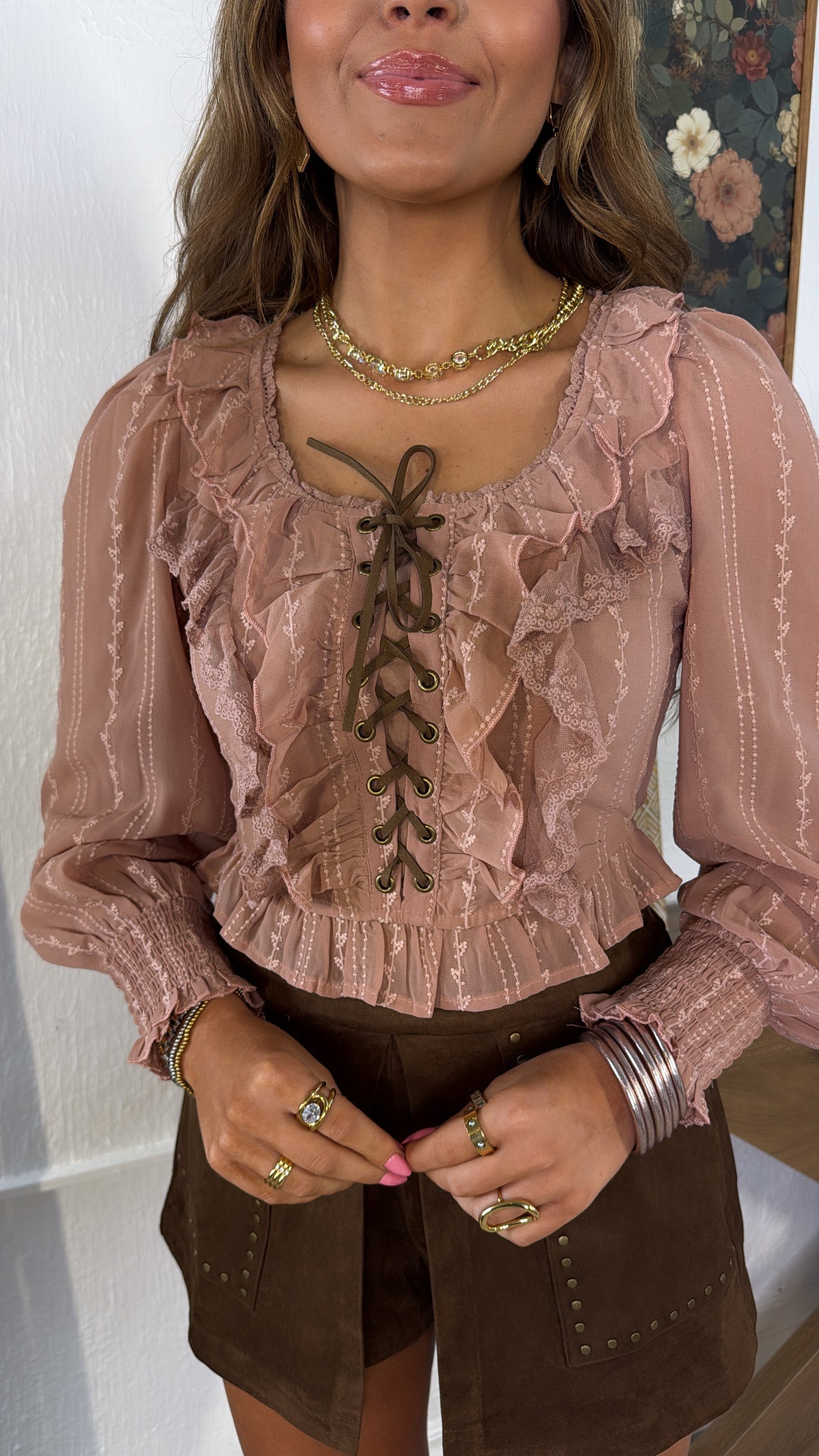 Springline Lace Up Top, Blush