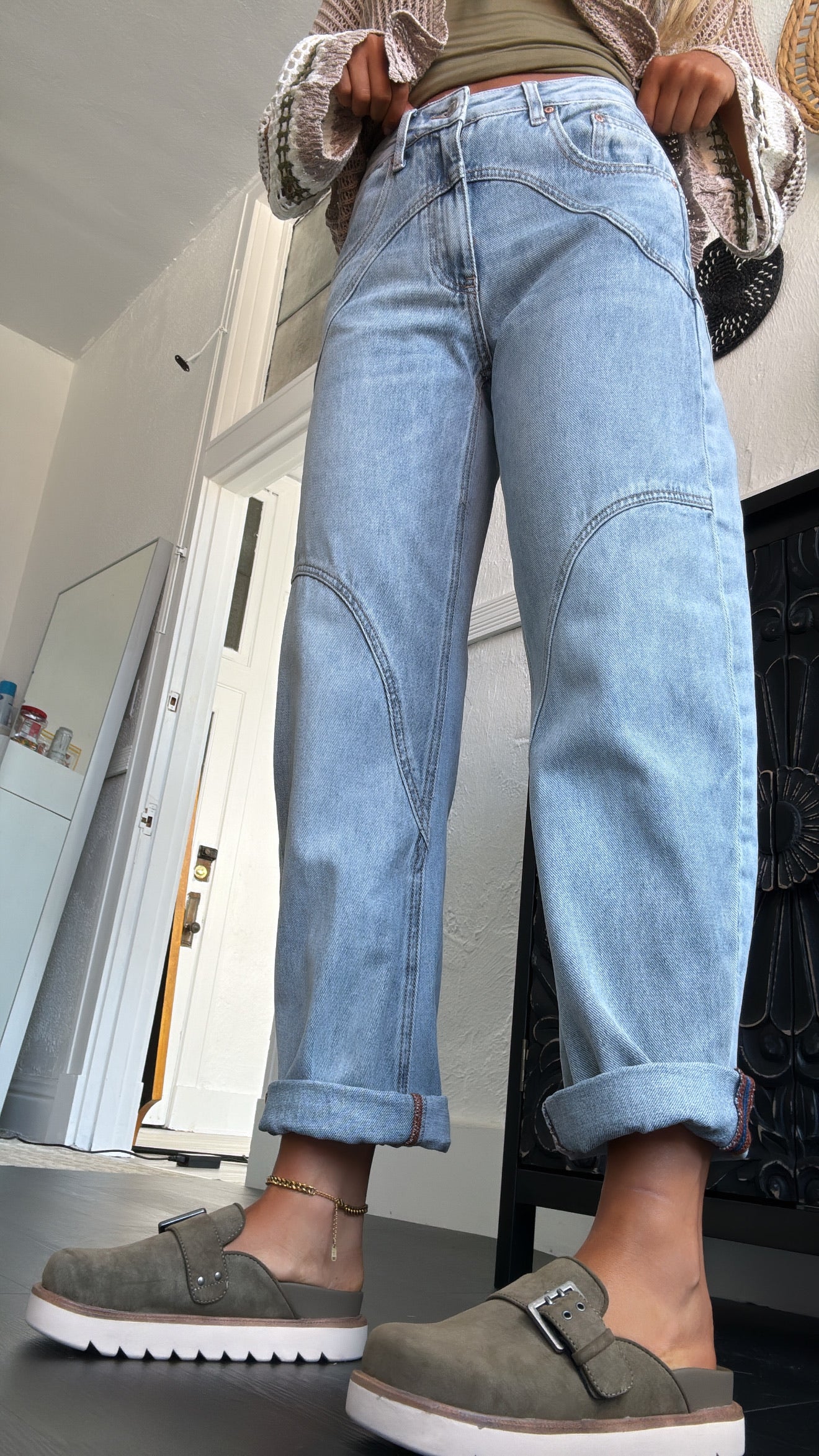 SAIGE: Studio Ready Barrel Jeans, Medium Light
