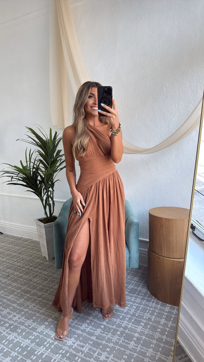 Wildflower Toga One Shoulder Dress, Toffee