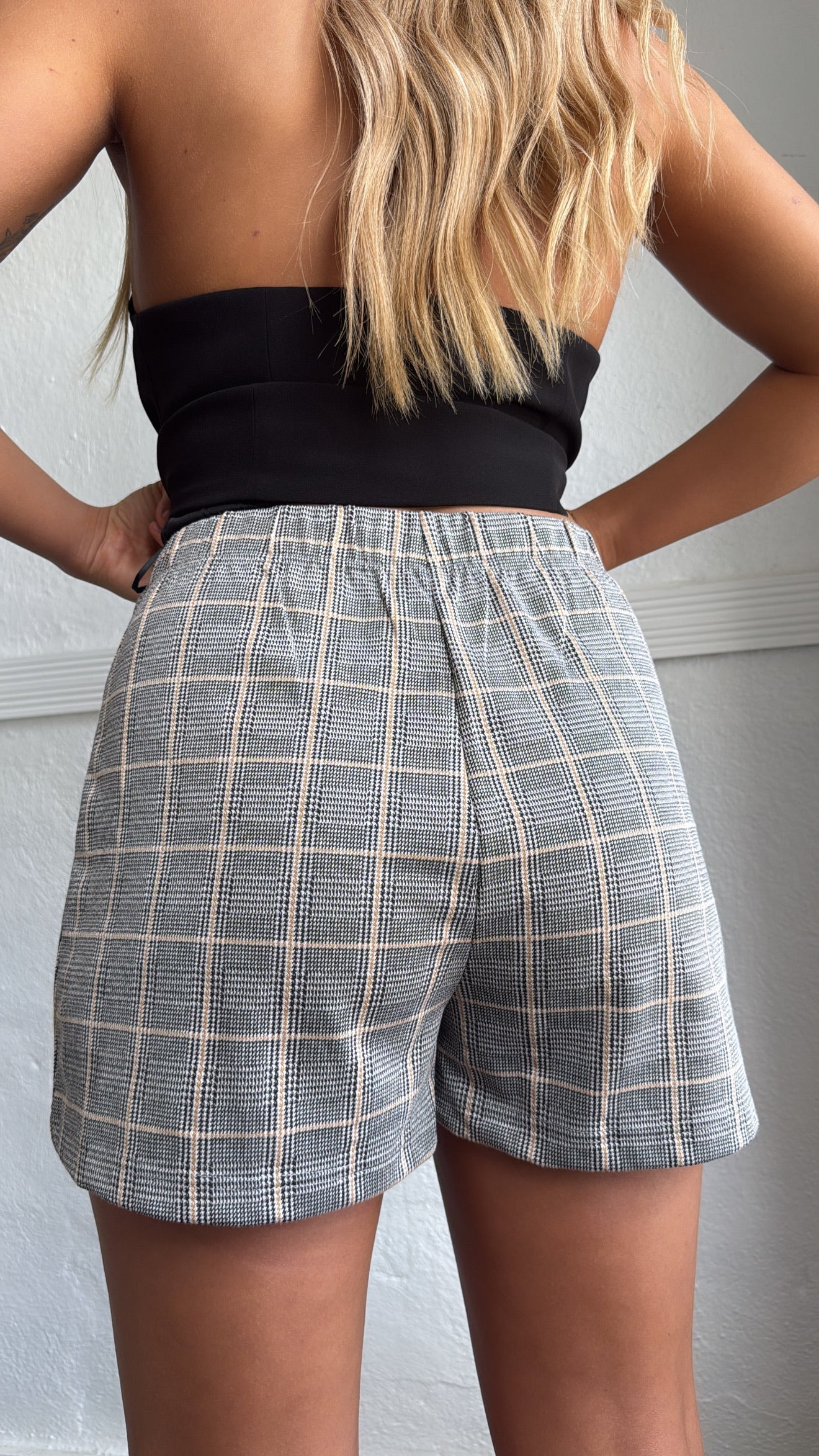 Urban Plaid Wrap Skort, Black/Camel