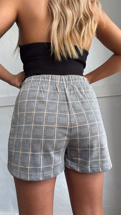 Urban Plaid Wrap Skort, Black/Camel