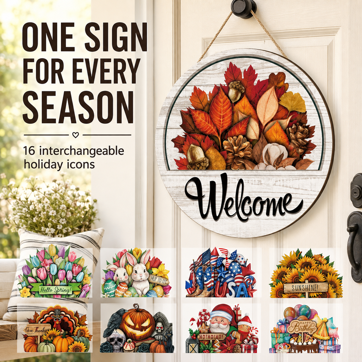 16-Piece Interchangeable Welcome Door Sign – Create a New Look for Every Season