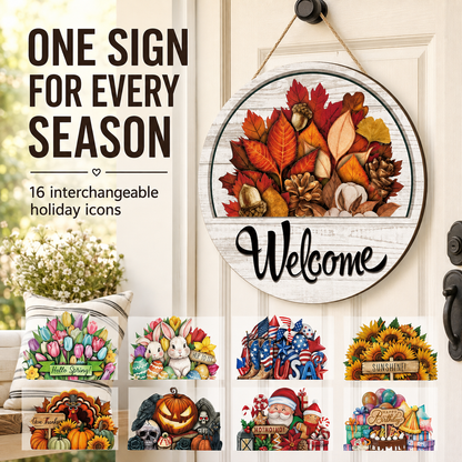 16-Piece Interchangeable Welcome Door Sign – Create a New Look for Every Season