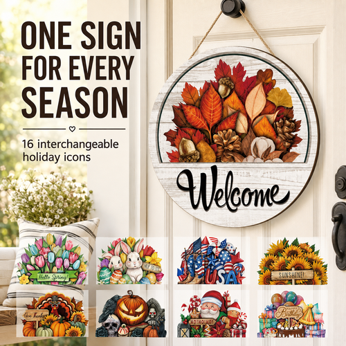16-Piece Interchangeable Welcome Door Sign – Create a New Look for Every Season