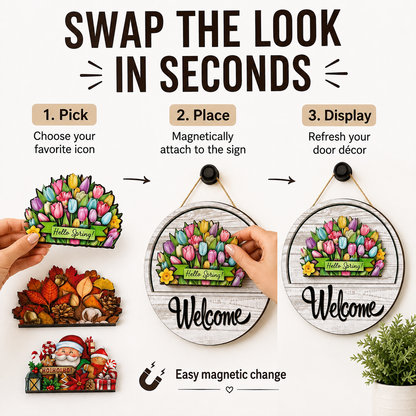 16-Piece Interchangeable Welcome Door Sign – Create a New Look for Every Season