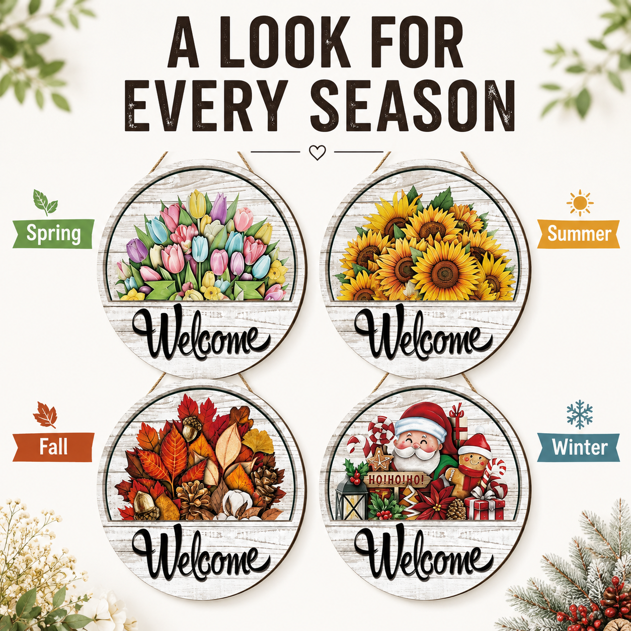 16-Piece Interchangeable Welcome Door Sign – Create a New Look for Every Season