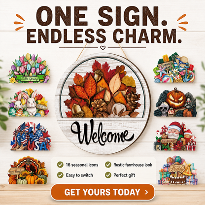 16-Piece Interchangeable Welcome Door Sign – Create a New Look for Every Season