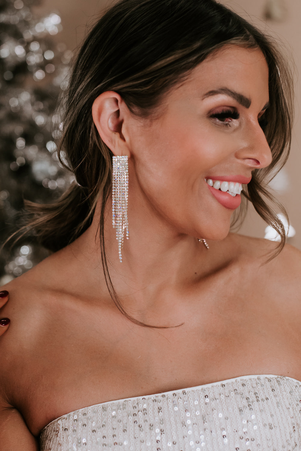 Rhinestone Tassel Earring, Gold