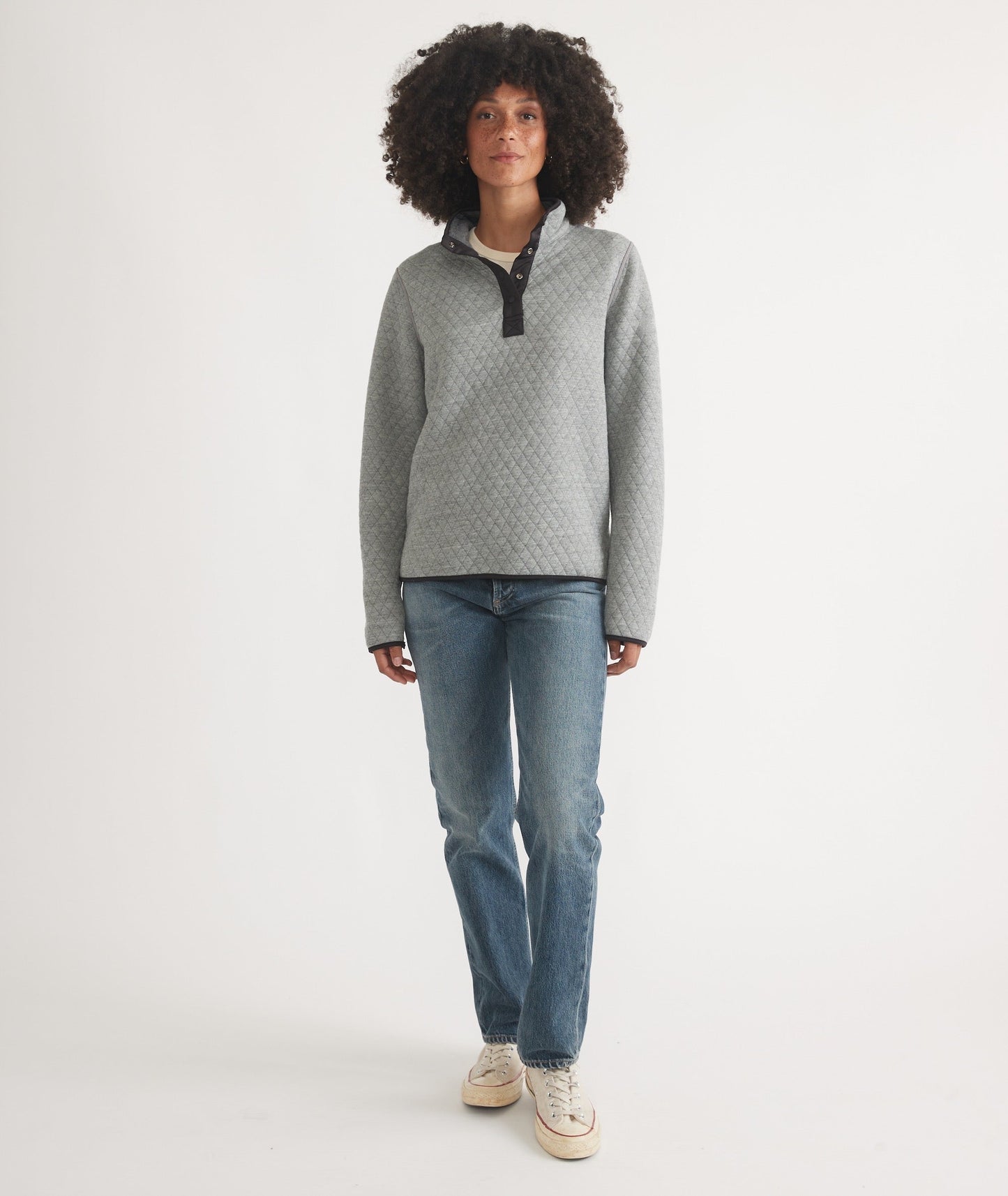 Women's Reversible Corbet Pullover in Charcoal/Mid Heather Grey