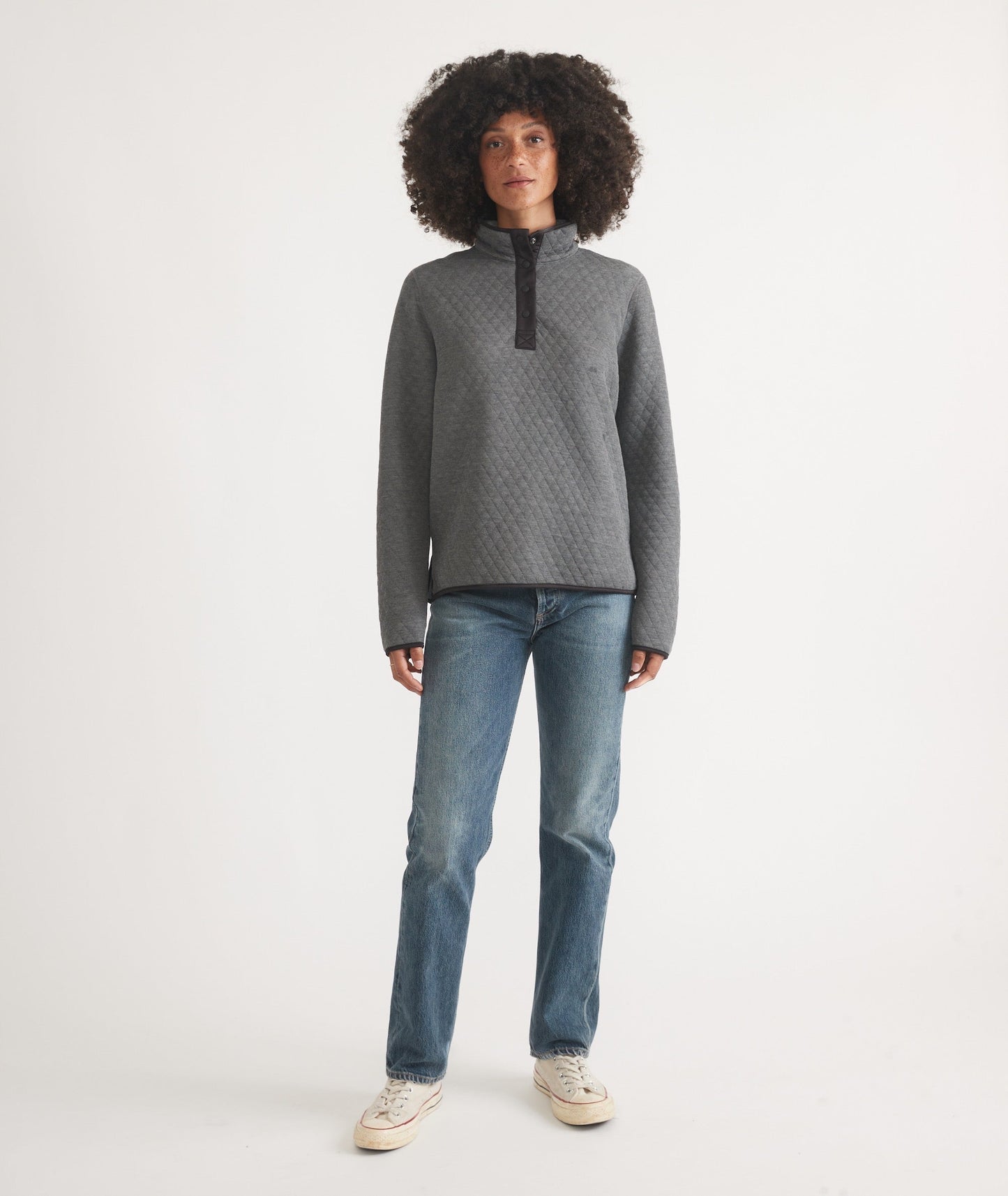 Women's Reversible Corbet Pullover in Charcoal/Mid Heather Grey