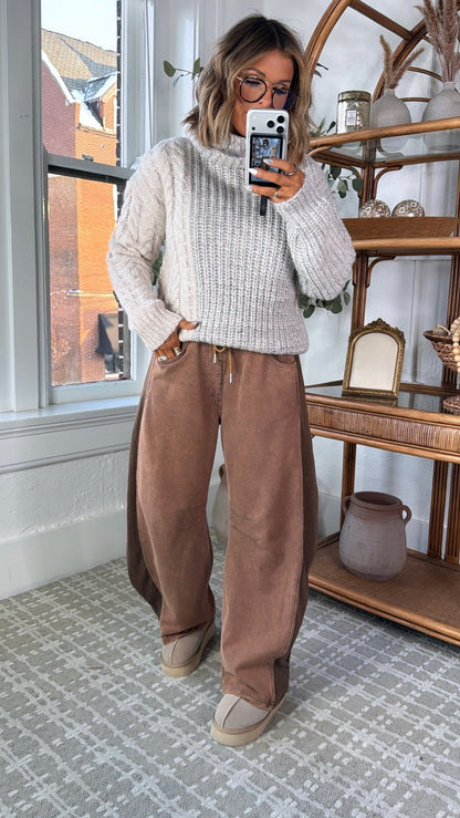 Trend Setter Barrel Leg Sweatpant, Brown