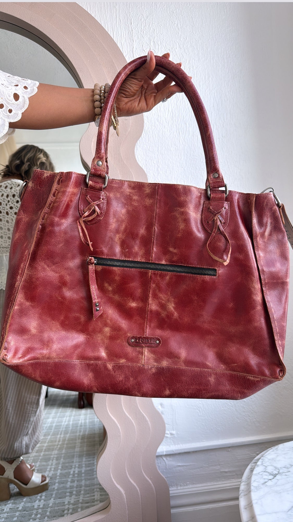 Rockaway Leather Tote, Cherry Laceuer Lux