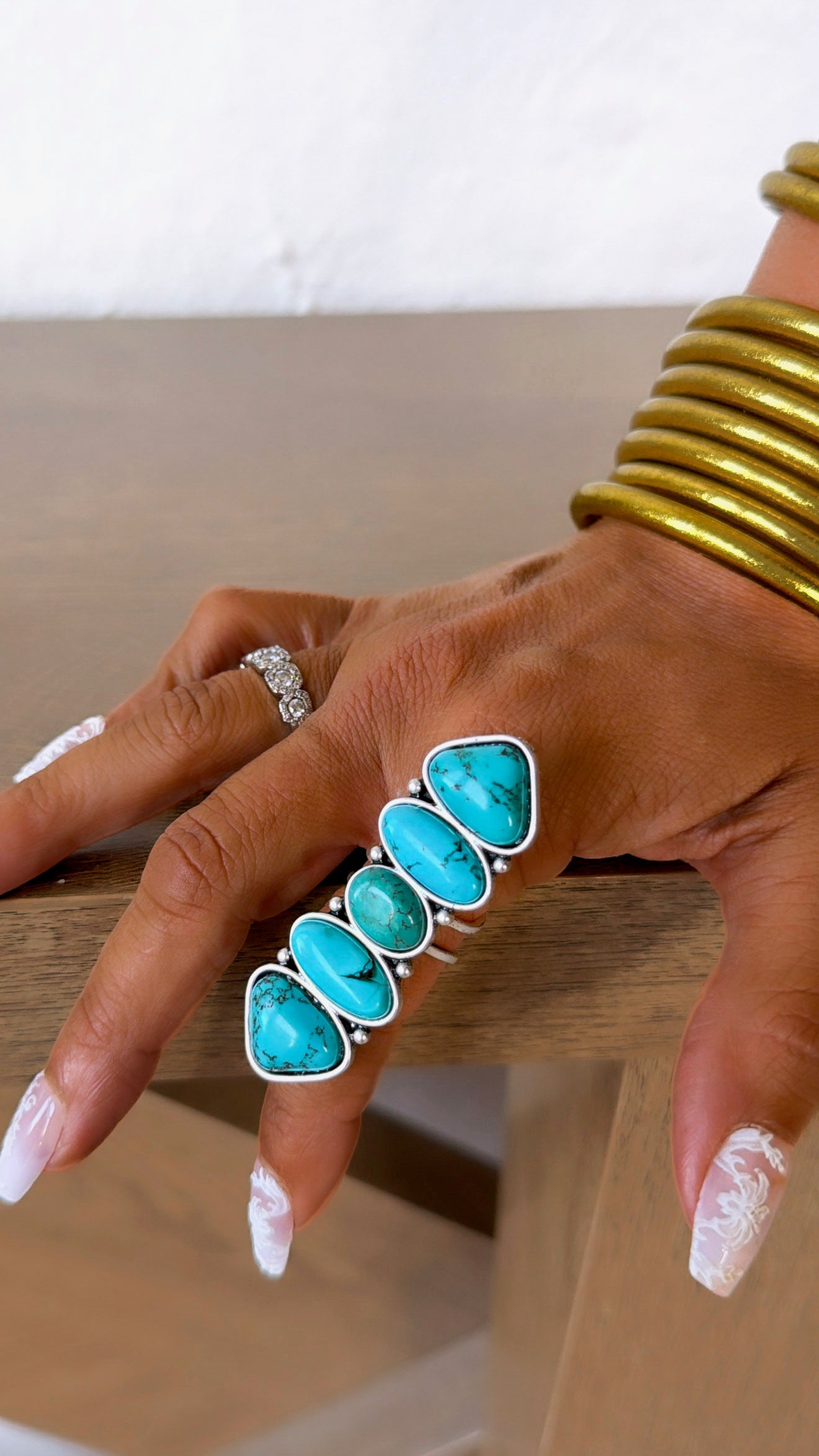 Western Charm Big Adjustable Ring, Turquoise