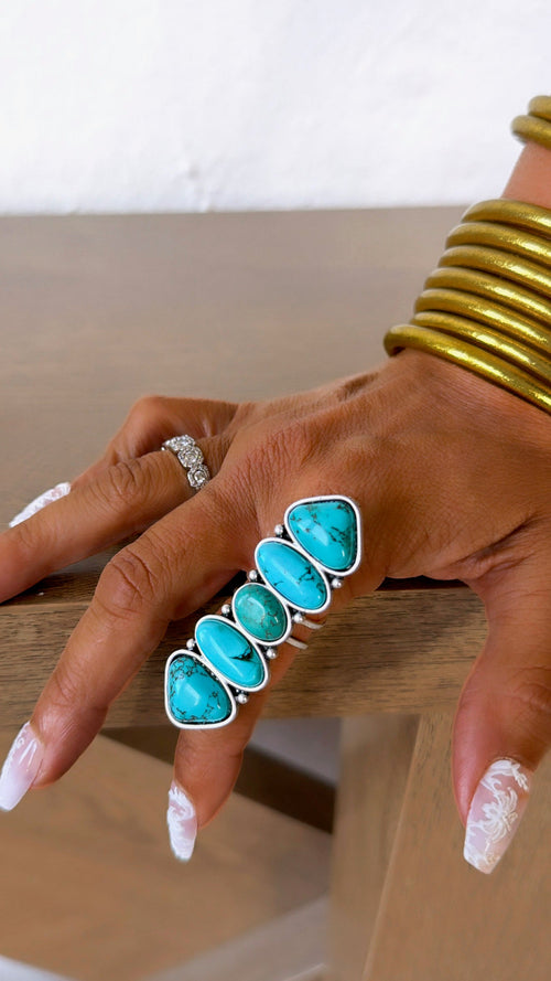 Western Charm Big Adjustable Ring, Turquoise