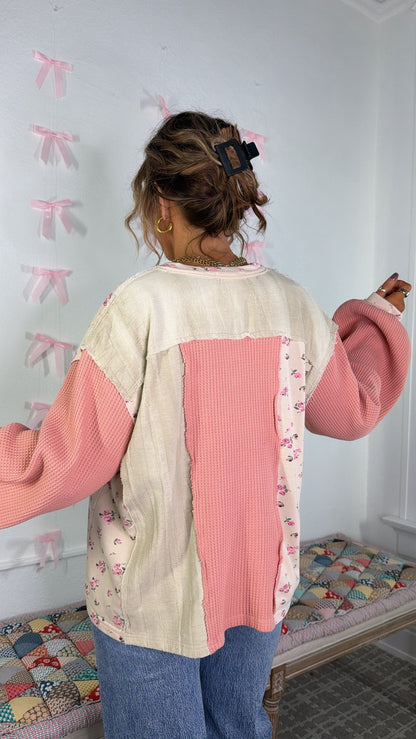 Waffle Knit Bliss, Pink/Natural