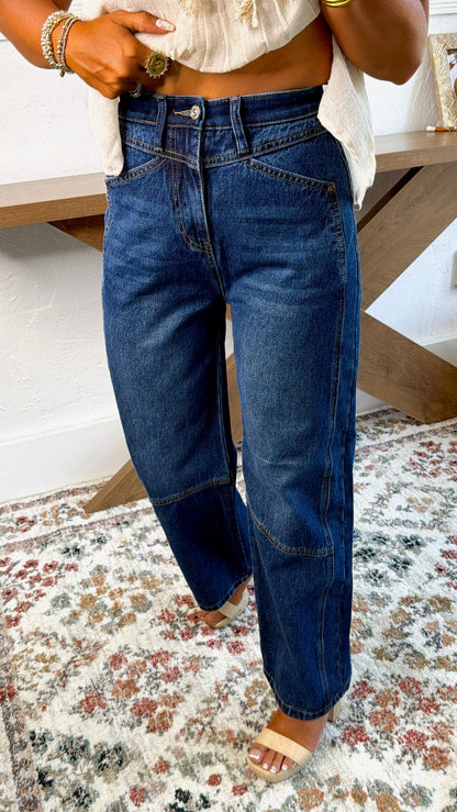 Rome Curve Barrel Jean, Dark Wash