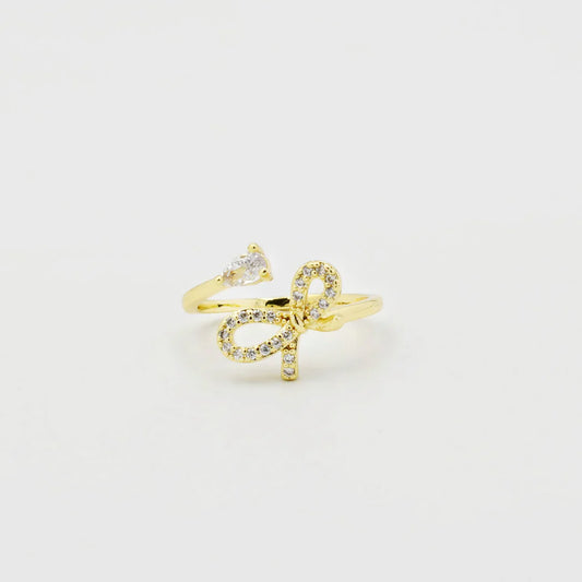 Treasure Jewels: Bow Crystal Ring Gold