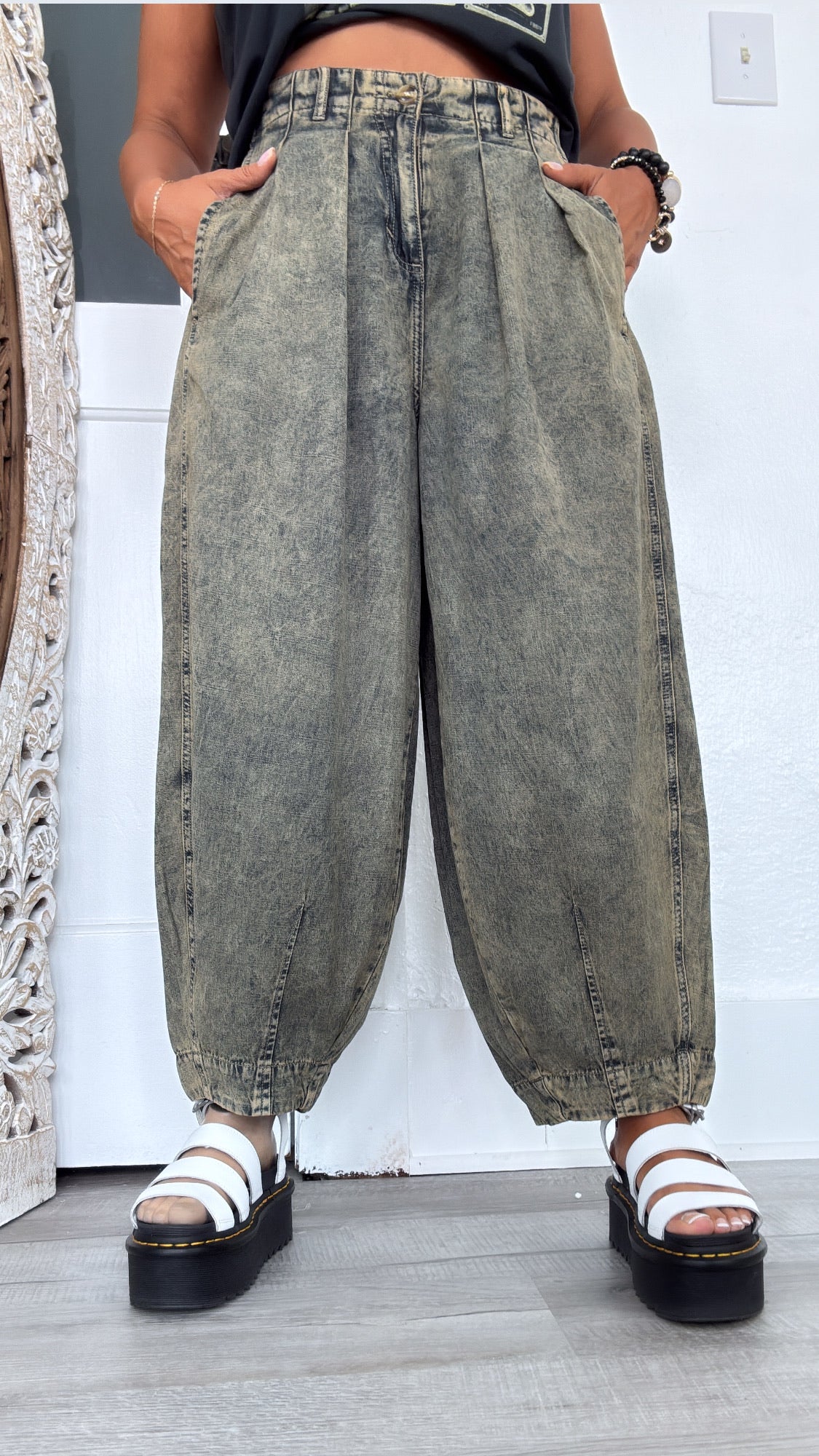 Washed Barrel Pants, Denim