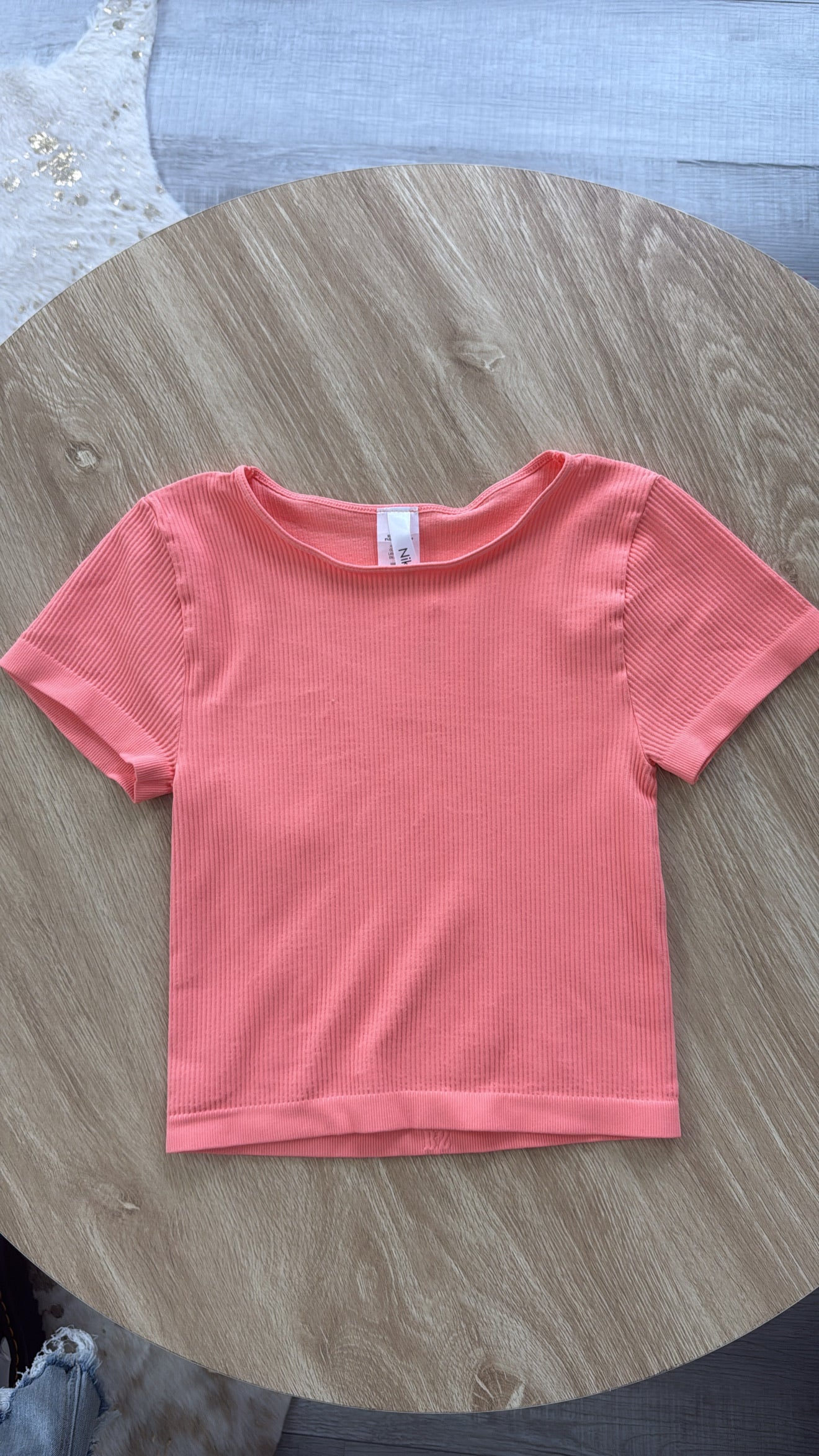 Ribbed Crop Baby Tee, Coral