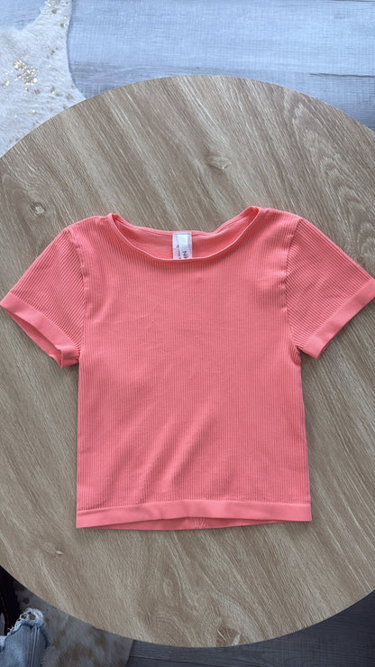 Ribbed Crop Baby Tee, Coral