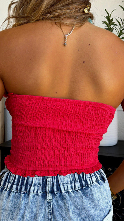 Tulip Fields Ruffle Tube Top, Red