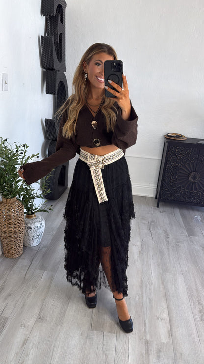 Whispering Shadows Mesh Skirt, Black