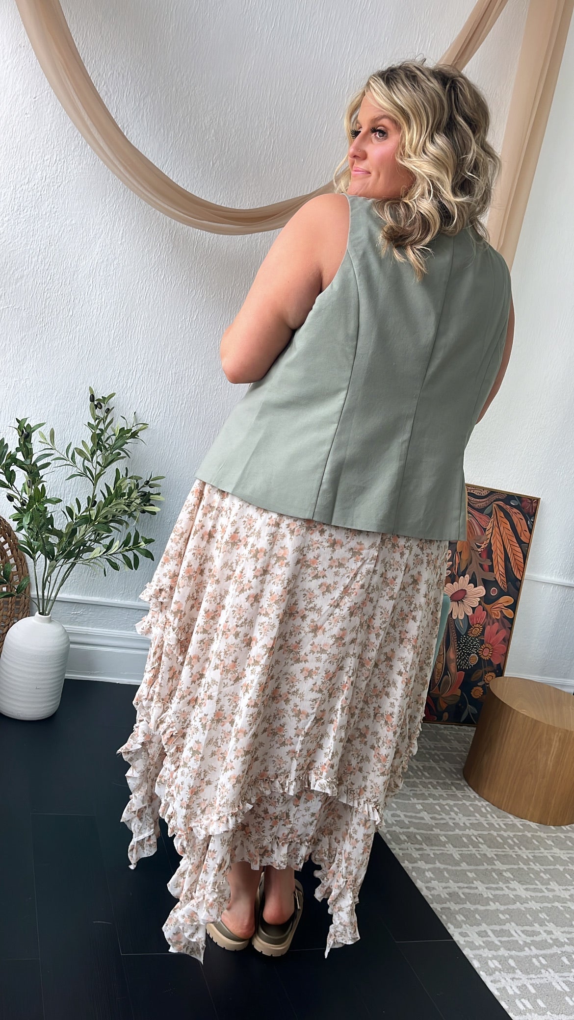 Sweet Melody Floral Print Midi Skirt, Cream