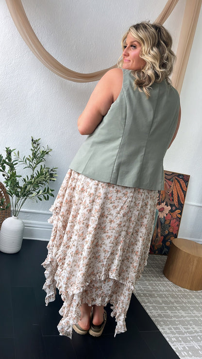 Sweet Melody Floral Print Midi Skirt, Cream