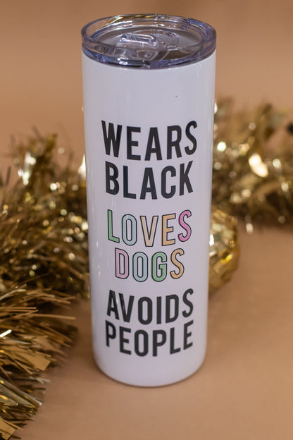 Tall Travel Mug, Wears Black Loves Dogs
