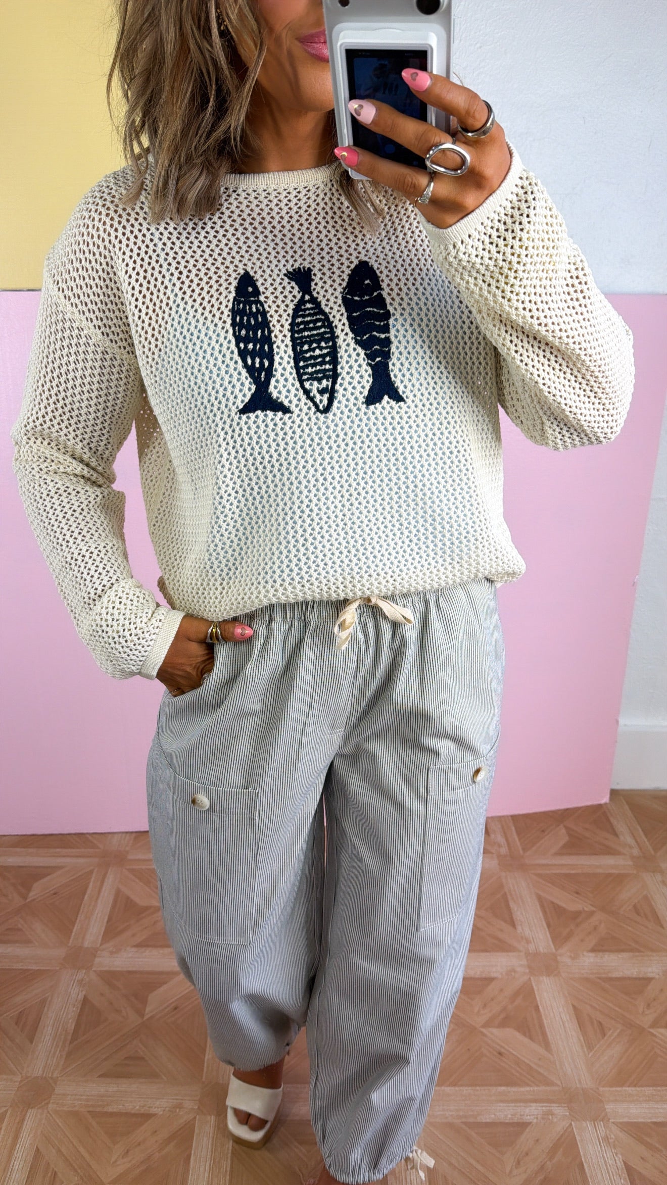 The Coastal Striped Pant, Black/Natural