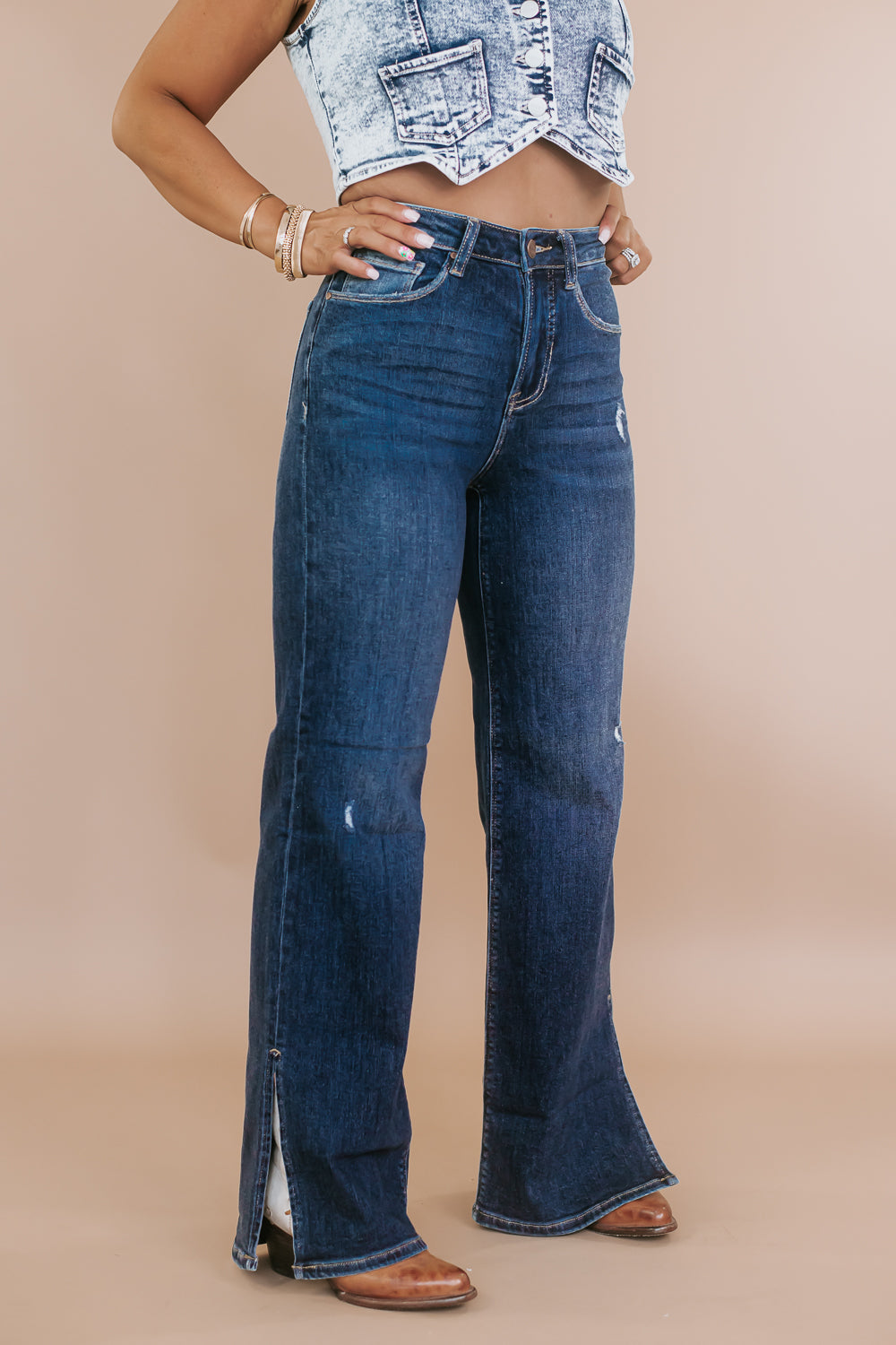 Stetson Vintage Side Slit Wide Leg Straight Leg Jeans, RISEN