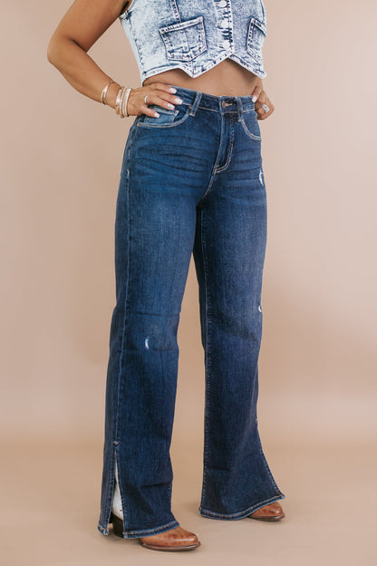 Stetson Vintage Side Slit Wide Leg Straight Leg Jeans, RISEN