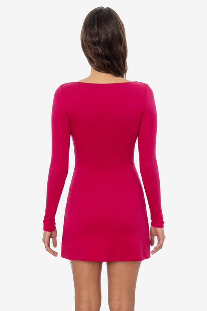 PON3644 - Ponte Long Sleeve Boatneck Dress