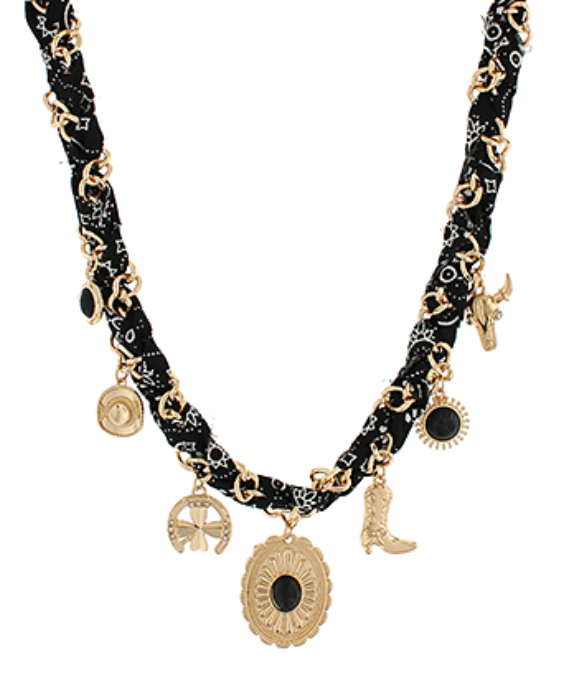 Western Charm Necklace, Black/Gold