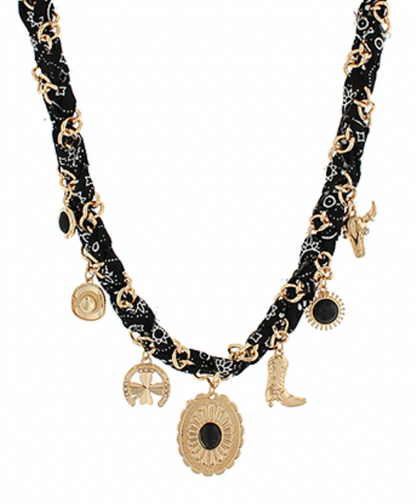 Western Charm Necklace, Black/Gold