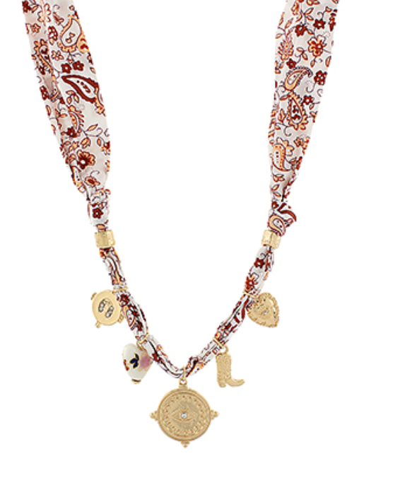 Western Necklace, White/Red/Gold