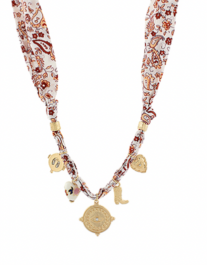 Western Necklace, White/Red/Gold