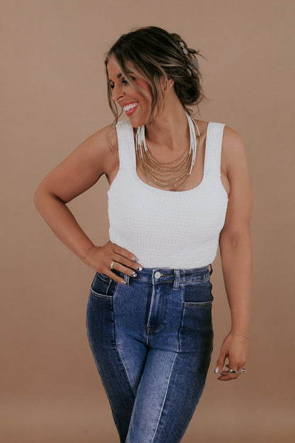 Talk It Up Textured Bodysuit, Vanilla