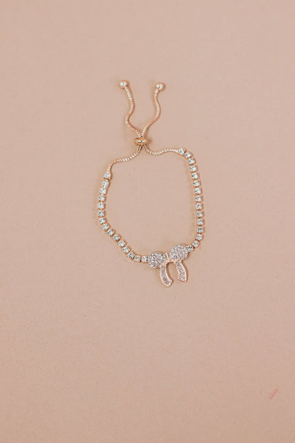Rhinestone Studded Bracelet With Bow, Gold