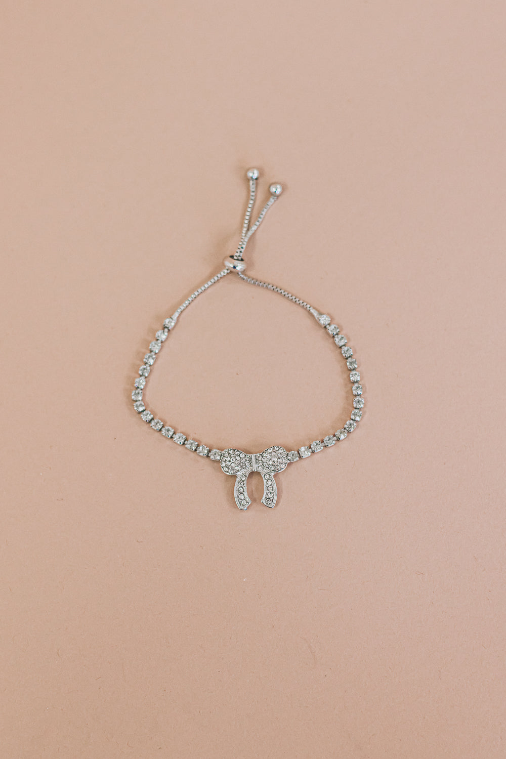 Rhinestone Studded Bracelet With Bow, Silver