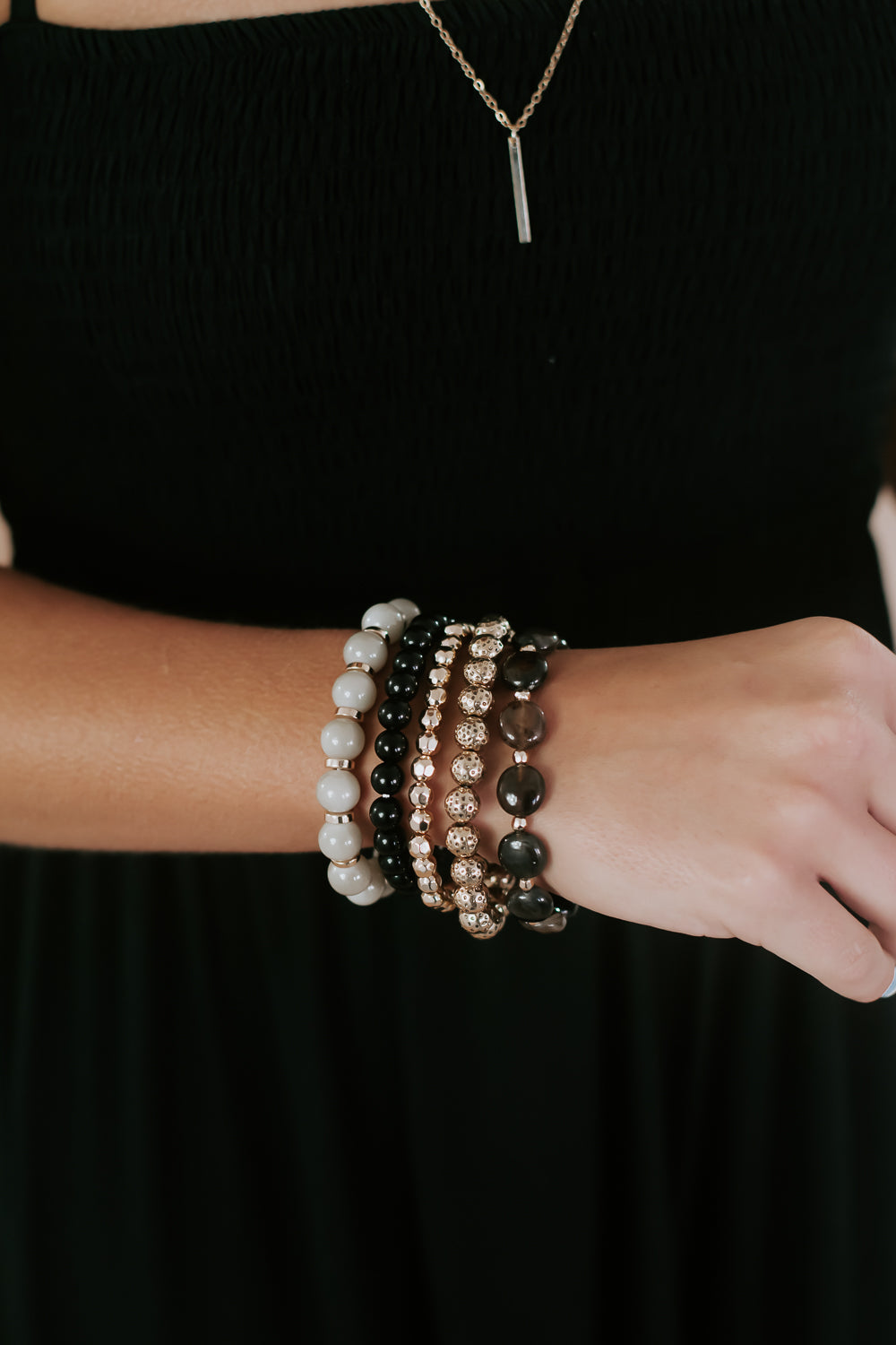 S/5 Marbled Acetate Bracelet, Black