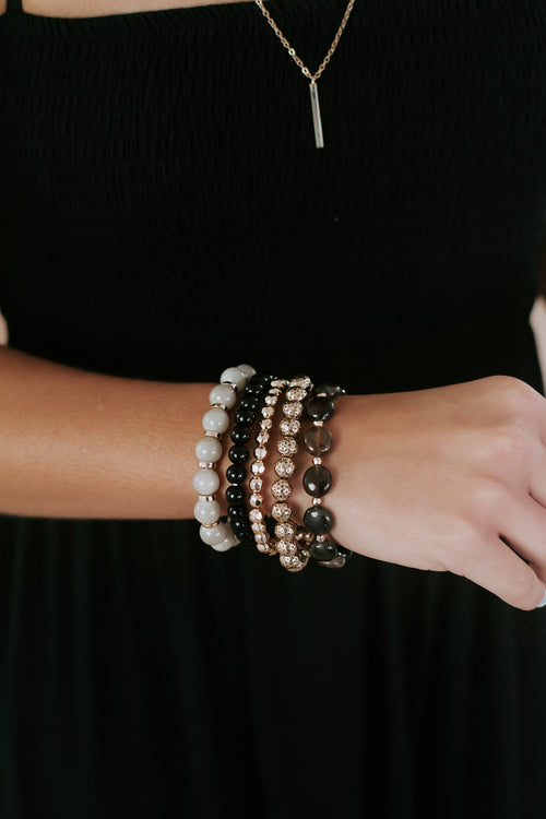 S/5 Marbled Acetate Bracelet, Black