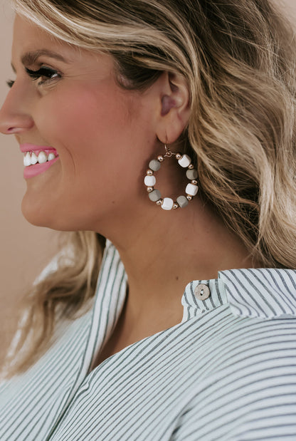 Two Tone Wood Beaded Earrings, Taupe