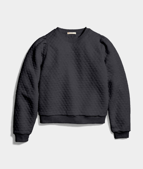 Women's Corbet Quilted Puff Sleeve Crewneck in Charcoal